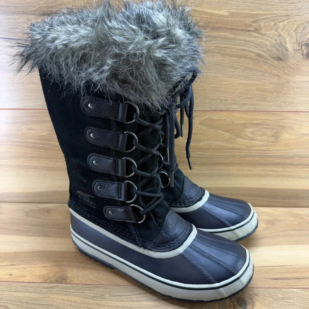 Sorel Joan Of Arctic Waterproof Boot Womens 9.5 Black Suede Faux Fur Tall Snow